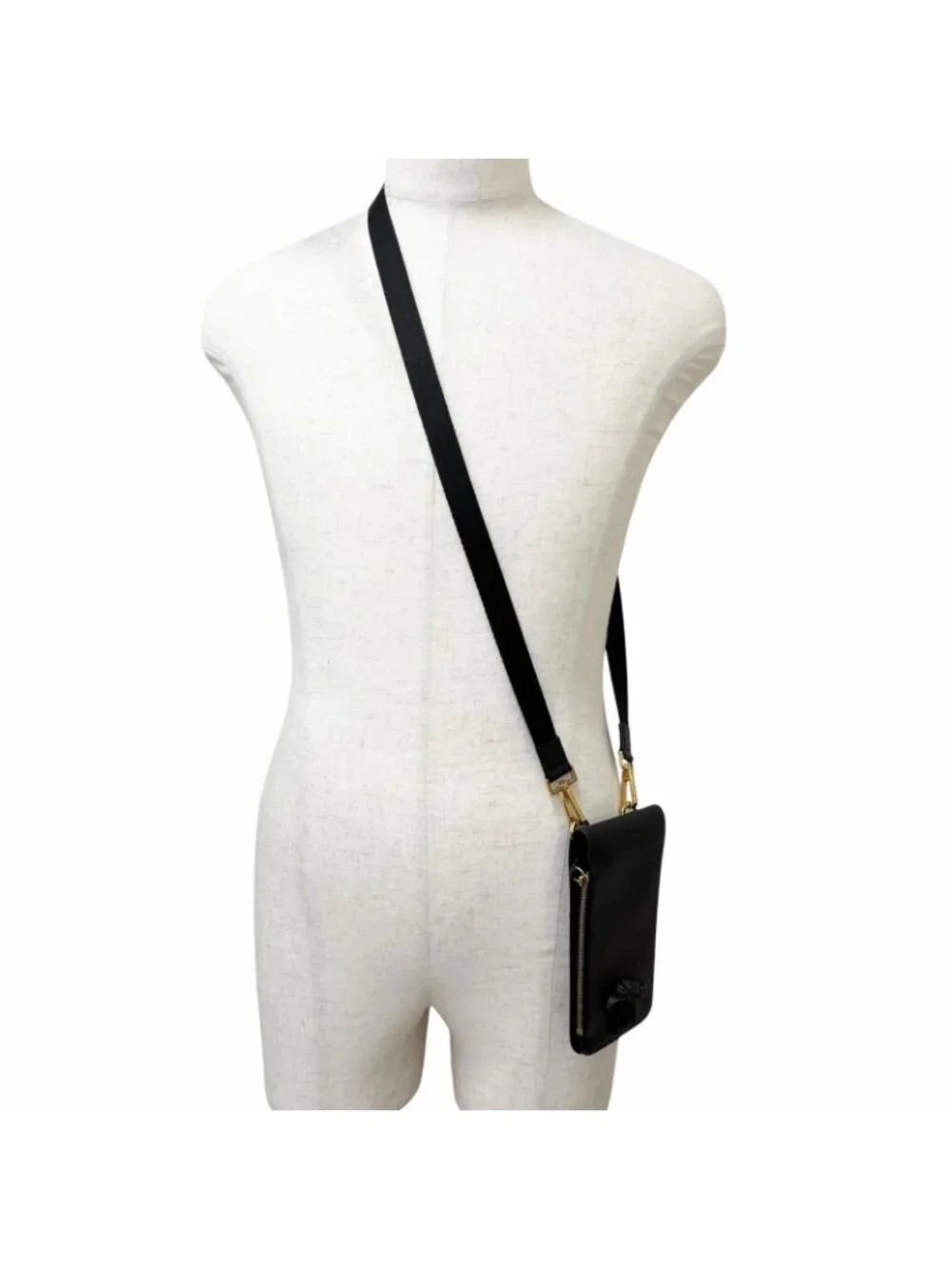 Versace Versa Leather Medu Samochi Shoulder Bag Neck Wallet Black